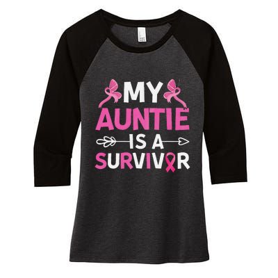 My Auntie Is A Survivor October Breast Cancer Awareness Day Women's Tri-Blend 3/4-Sleeve Raglan Shirt