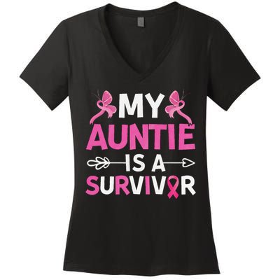 My Auntie Is A Survivor October Breast Cancer Awareness Day Women's V-Neck T-Shirt