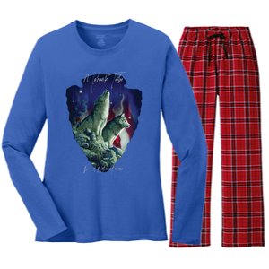 Mohawk American Indian Tribe Wolf Pride Howling Tribute Gift Women's Long Sleeve Flannel Pajama Set 