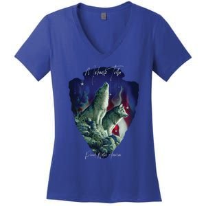 Mohawk American Indian Tribe Wolf Pride Howling Tribute Gift Women's V-Neck T-Shirt