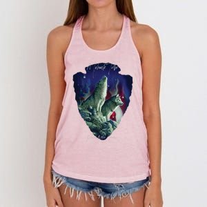 Mohawk American Indian Tribe Wolf Pride Howling Tribute Gift Women's Knotted Racerback Tank