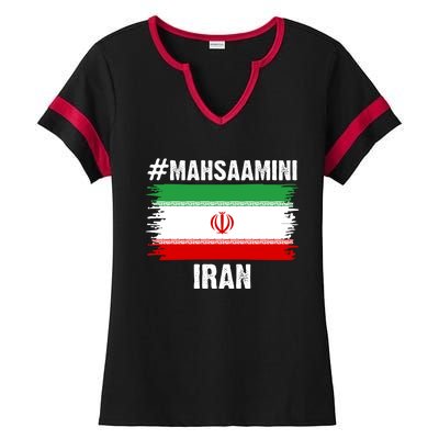 Mahsa Amini Iran Flag Support Womens Rights Ladies Halftime Notch Neck Tee