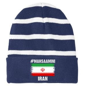 Mahsa Amini Iran Flag Support Womens Rights Striped Beanie with Solid Band