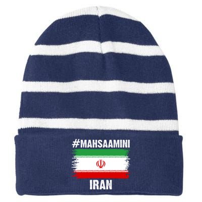 Mahsa Amini Iran Flag Support Womens Rights Striped Beanie with Solid Band