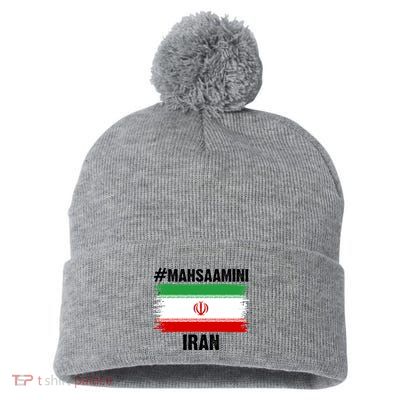 Mahsa Amini Iran Flag Support Womens Rights Pom Pom 12in Knit Beanie