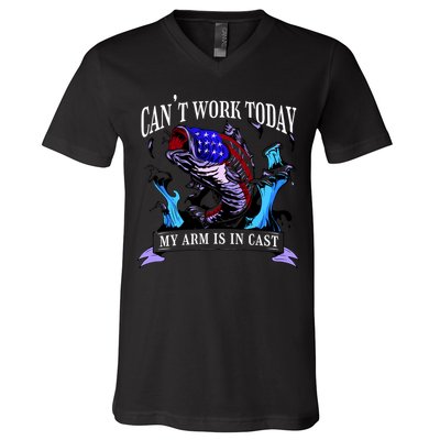 My Arm Is In A Cast Fishing USA V-Neck T-Shirt