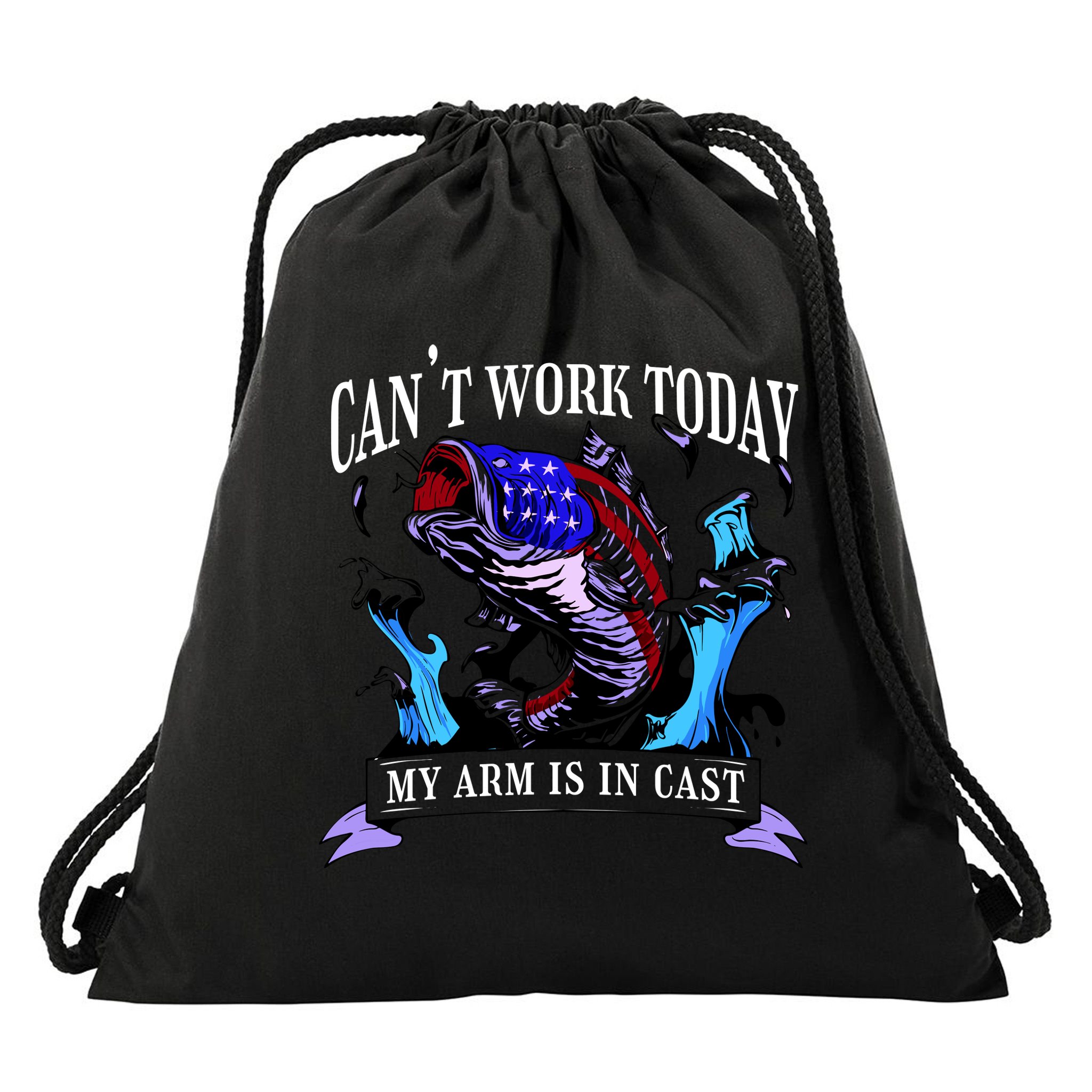 My Arm Is In A Cast Fishing USA Drawstring Bag