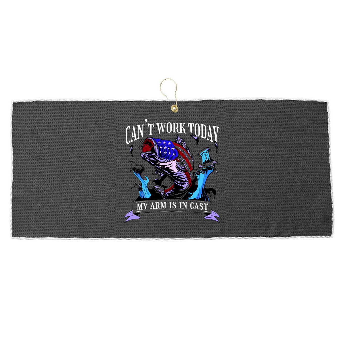 My Arm Is In A Cast Fishing USA Large Microfiber Waffle Golf Towel