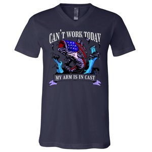 My Arm Is In A Cast Fishing USA V-Neck T-Shirt