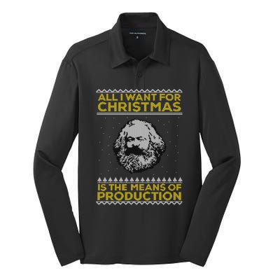 Marx All I Want For Christmas Is The Means Of Production Gift Silk Touch Performance Long Sleeve Polo