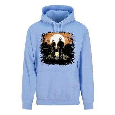 Myers And Jason Driving Bicycle Horror Characters Halloween Unisex Surf Hoodie