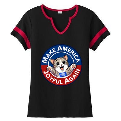 Make America Joyful Again Harris Wall 2024 Cat Lady Ladies Halftime Notch Neck Tee