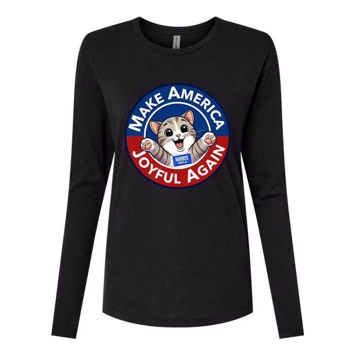 Make America Joyful Again Harris Wall 2024 Cat Lady Womens Cotton Relaxed Long Sleeve T-Shirt