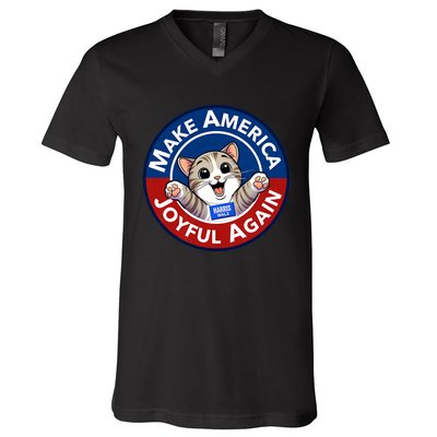 Make America Joyful Again Harris Wall 2024 Cat Lady V-Neck T-Shirt