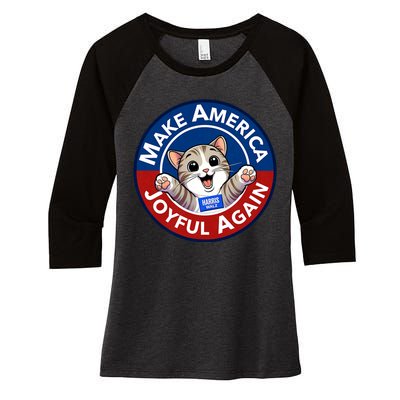 Make America Joyful Again Harris Wall 2024 Cat Lady Women's Tri-Blend 3/4-Sleeve Raglan Shirt