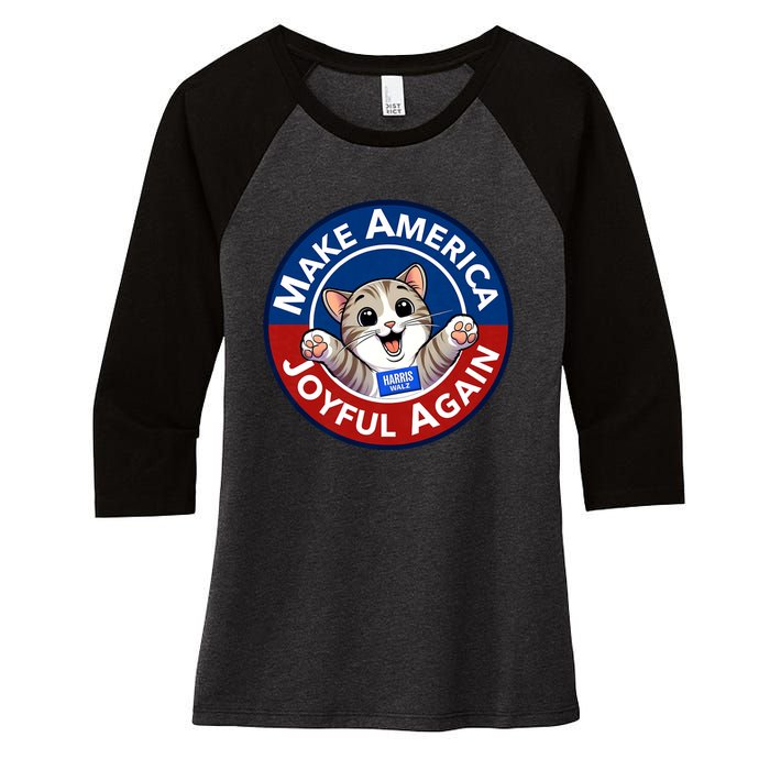 Make America Joyful Again Harris Wall 2024 Cat Lady Women's Tri-Blend 3/4-Sleeve Raglan Shirt