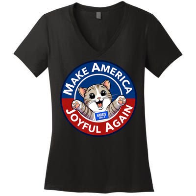 Make America Joyful Again Harris Wall 2024 Cat Lady Women's V-Neck T-Shirt