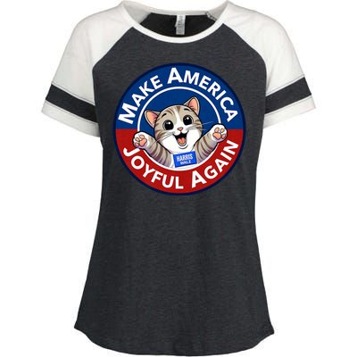 Make America Joyful Again Harris Wall 2024 Cat Lady Enza Ladies Jersey Colorblock Tee