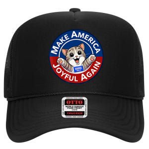 Make America Joyful Again Harris Wall 2024 Cat Lady High Crown Mesh Back Trucker Hat