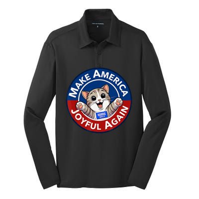 Make America Joyful Again Harris Wall 2024 Cat Lady Silk Touch Performance Long Sleeve Polo