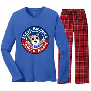 Make America Joyful Again Harris 2024 Cat Lady Funny Gift Women's Long Sleeve Flannel Pajama Set 