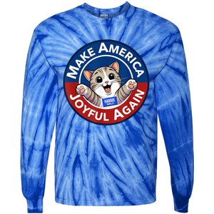 Make America Joyful Again Harris 2024 Cat Lady Funny Gift Tie-Dye Long Sleeve Shirt