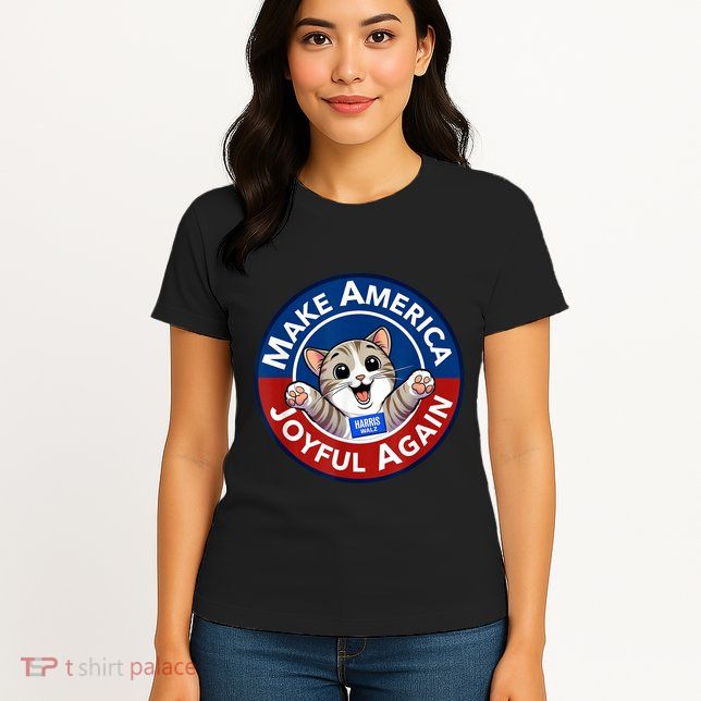 Make America Joyful Again Harris Wall 2024 Cat Lady Womens T-Shirt