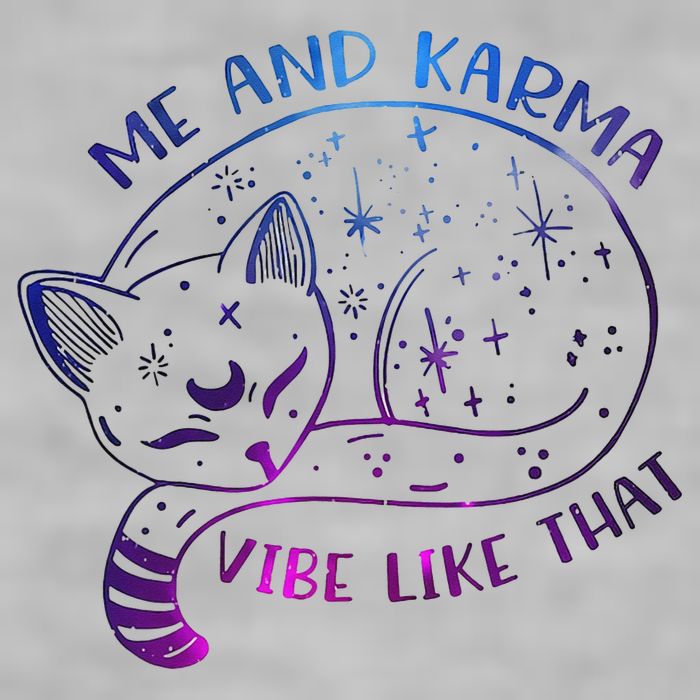 Me And Karma Vibe Like That Karma Is A Cat Purring In My Lap  Ladies PosiCharge Tri-Blend Wicking Tank