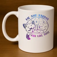 Me And Karma Vibe Like That Karma Is A Cat Purring In My Lap  11oz C Handle Ceramic Mug