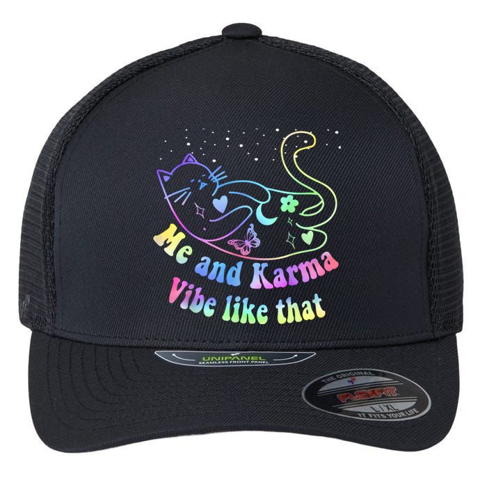 Me And Karma Vibe Like That Lazy Cat Lover Design Flexfit Unipanel Trucker Cap