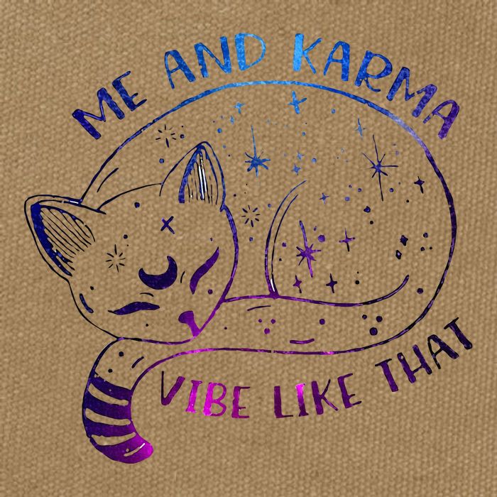 me and karma vibe like that karma is a cat purring in my lap Cotton Canvas Backpack