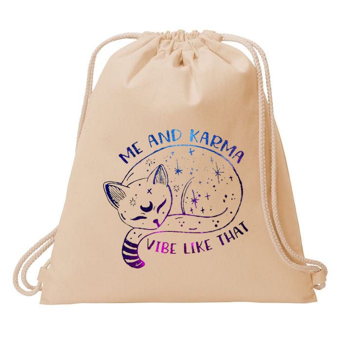 me and karma vibe like that karma is a cat purring in my lap Drawstring Bag