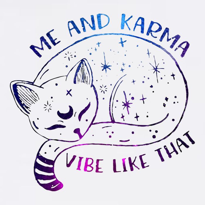me and karma vibe like that karma is a cat purring in my lap Sustainable Bucket Hat