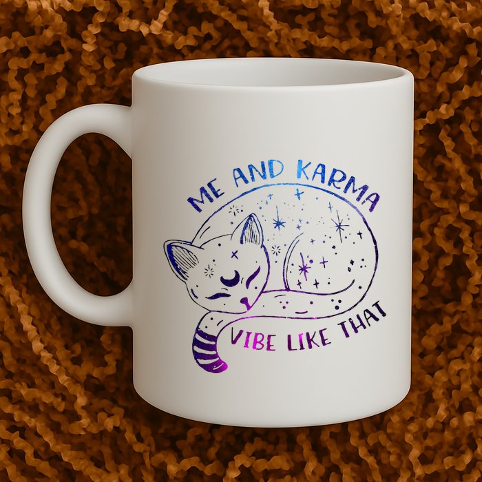 me and karma vibe like that karma is a cat purring in my lap Mug