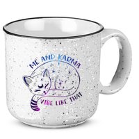 me and karma vibe like that karma is a cat purring in my lap 15oz Campfire Ceramic Mug