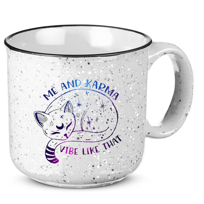 me and karma vibe like that karma is a cat purring in my lap 15oz Campfire Ceramic Mug