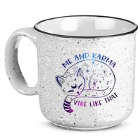 me and karma vibe like that karma is a cat purring in my lap 15oz Campfire Ceramic Mug