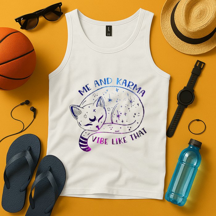 me and karma vibe like that karma is a cat purring in my lap Tank Top