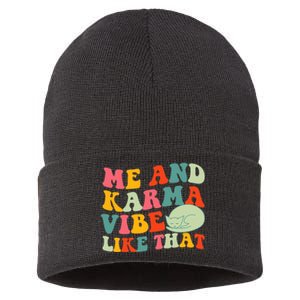 Me And Karma Vibe Like That Funny Groovy Cat Sustainable Knit Beanie