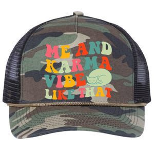 Me And Karma Vibe Like That Funny Groovy Cat Retro Rope Trucker Hat Cap