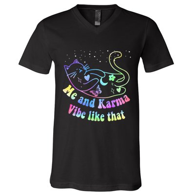 Me And Karma Vibe Like That Lazy Cat Lover Design V-Neck T-Shirt
