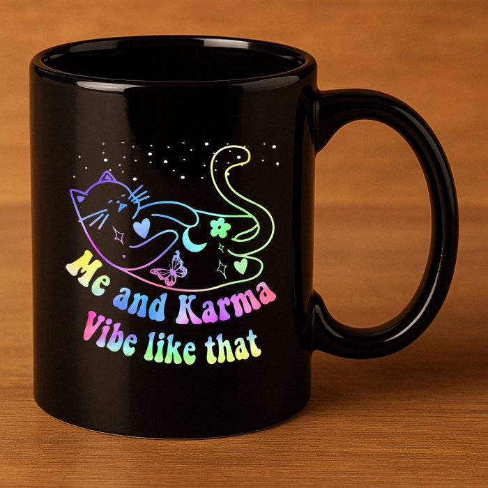 Me And Karma Vibe Like That Lazy Cat Lover Design 11oz C Handle Ceramic Mug