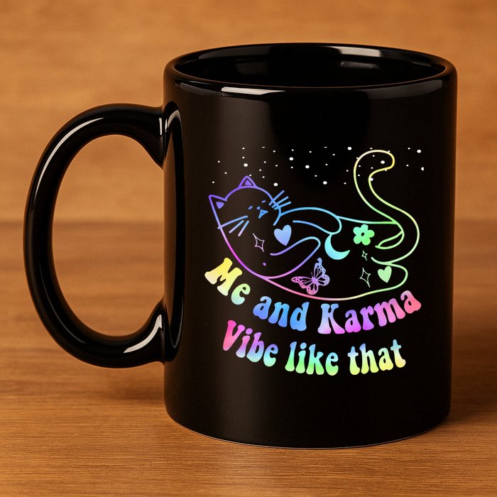Me And Karma Vibe Like That Lazy Cat Lover Design 11oz C Handle Ceramic Mug