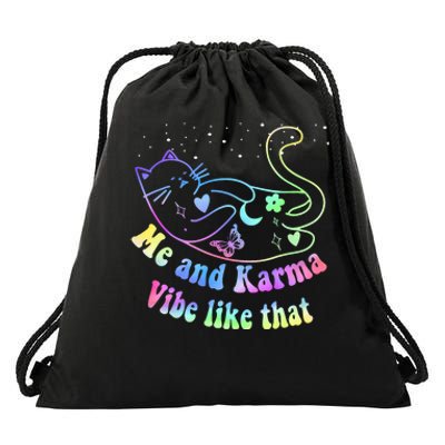 Me And Karma Vibe Like That Lazy Cat Lover Design Drawstring Bag