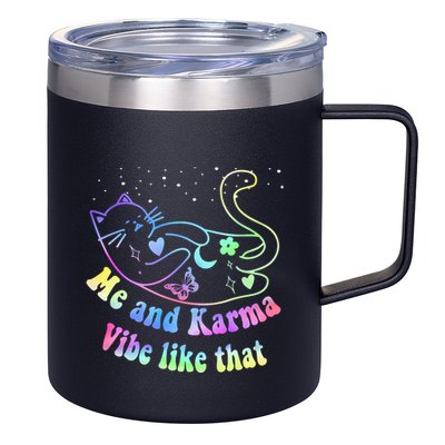 Me And Karma Vibe Like That Lazy Cat Lover Design 12oz Stainless Steel Coffee Mug