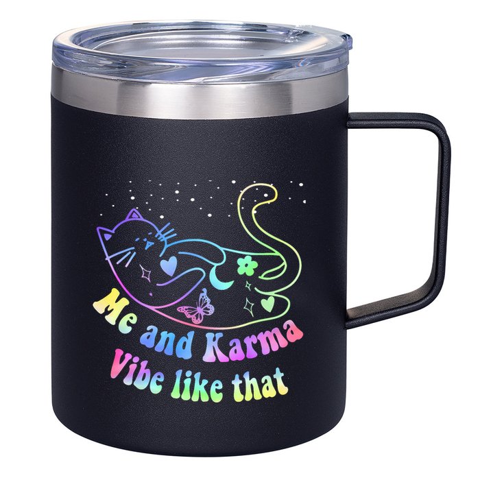Me And Karma Vibe Like That Lazy Cat Lover Design 12oz Stainless Steel Coffee Mug