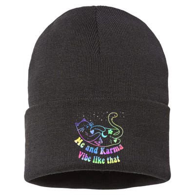 Me And Karma Vibe Like That Lazy Cat Lover Design Sustainable Knit Beanie