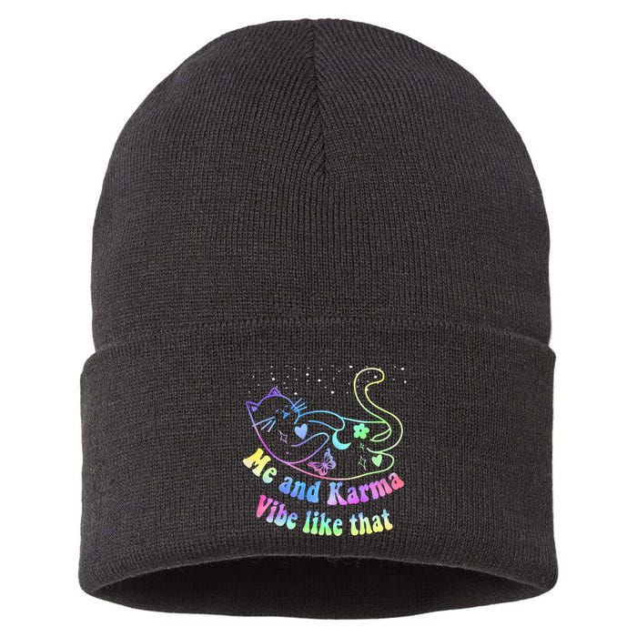 Me And Karma Vibe Like That Lazy Cat Lover Design Sustainable Knit Beanie