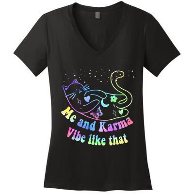 Me And Karma Vibe Like That Lazy Cat Lover Design Women's V-Neck T-Shirt