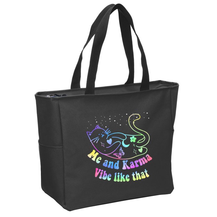 Me And Karma Vibe Like That Lazy Cat Lover Design Zip Tote Bag